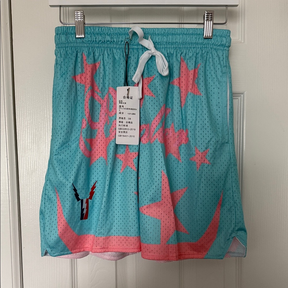 BOOMLEMON Men's Mesh Basketball Shorts XS Pink Blue Graphic NWT
